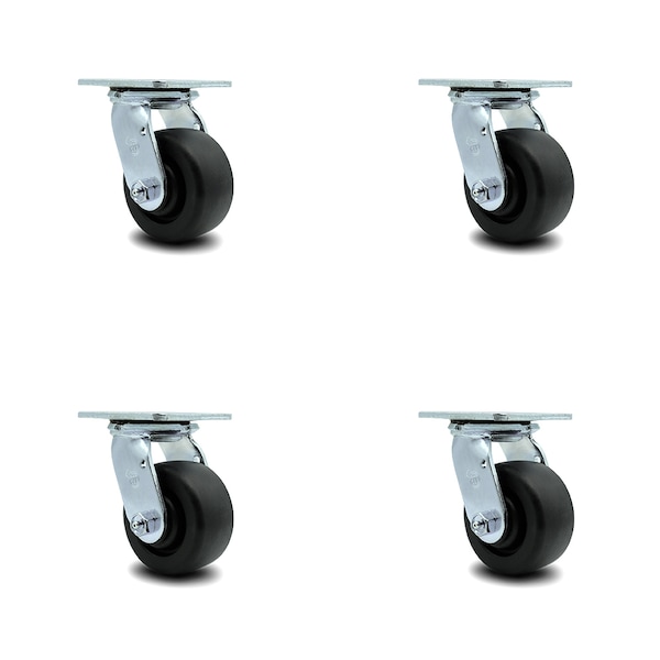 4 Inch Polyolefin Wheel Swivel Caster Set with Ball Bearing